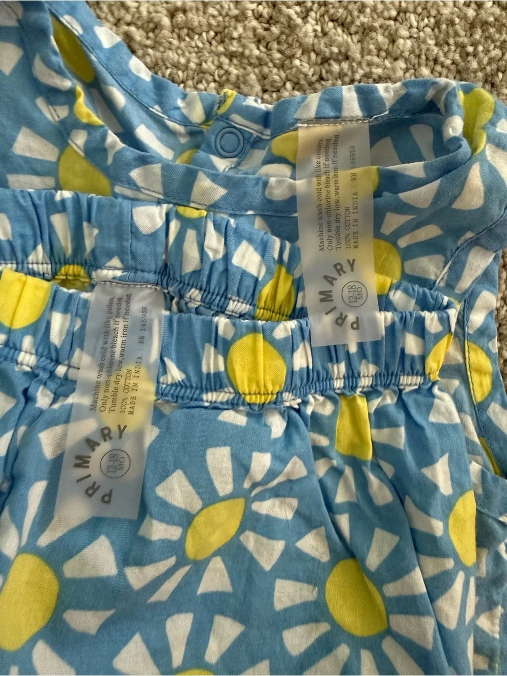 Primary Blue & Yellow Sun Print Girls' Tank Top and Shorts Set Size 12-18 mo.